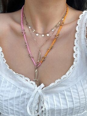 New! Layered Fish Pendant Sequin Tassel Beaded Necklace Set 4 Pc • 1025 NWOT